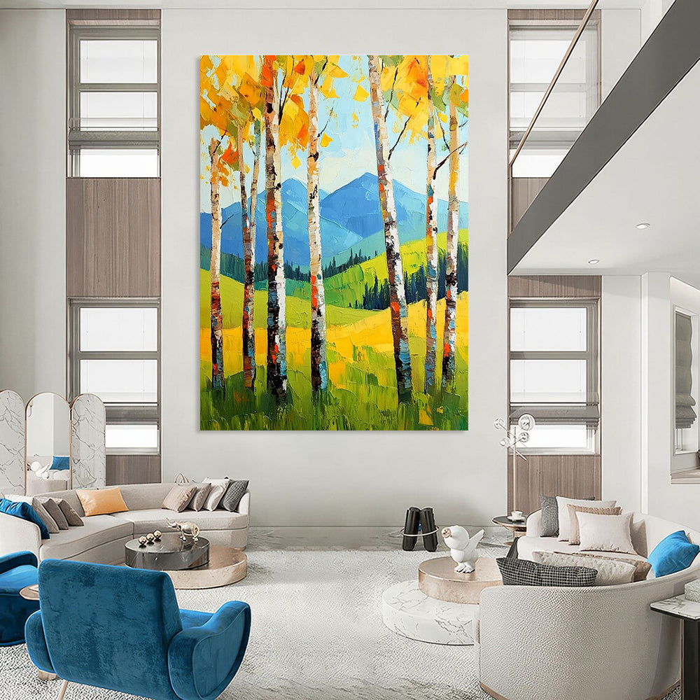 Summer Birch Landscape Abstract Painting for Bright, Airy Bedrooms GAB1287