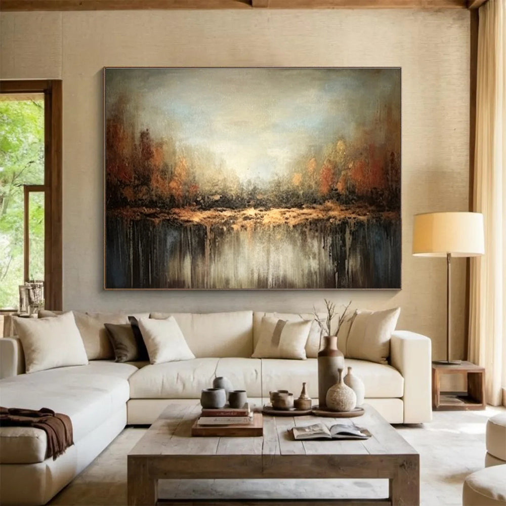 Autumn Forest Reflection Abstract Painting for Seasonal Spaces YHT059