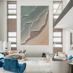 Textured Green and Beige Leaf - Like Abstract Painting for Contemporary Home Offices HENG519