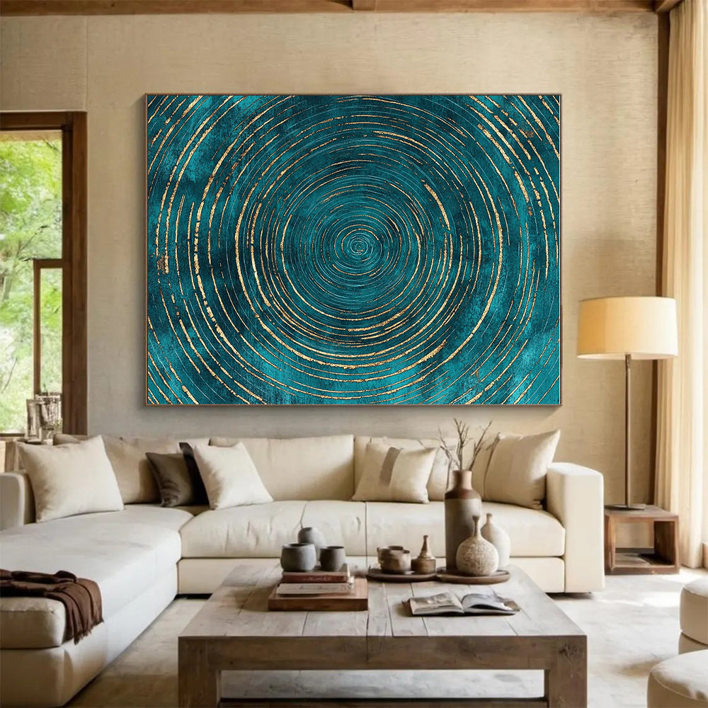 Teal and Gold Circular Abstract Painting with Regal Rhythm WINK284
