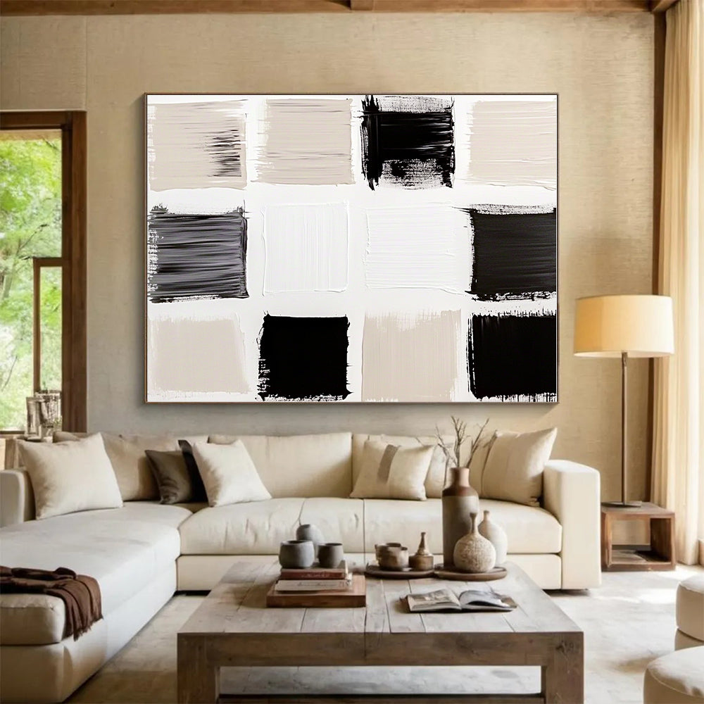Beige and Black Blocks Abstract Painting with Subtle Contrast WINK112