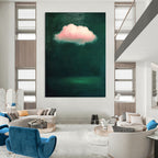 Pink Cloud on Dark Green Dreamy Abstract Painting for Thoughtful Spaces GAB1447