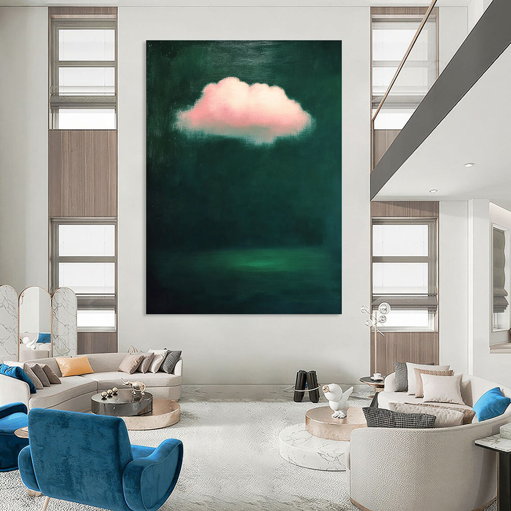 Pink Cloud on Dark Green Dreamy Abstract Painting for Thoughtful Spaces GAB1447