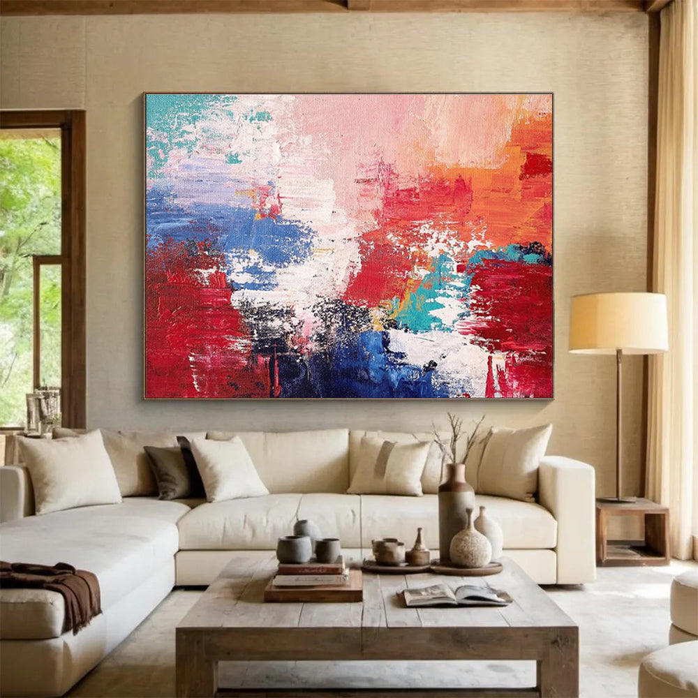 Red - Blue - White Abstract Painting for Bold Corporate Offices YHT388