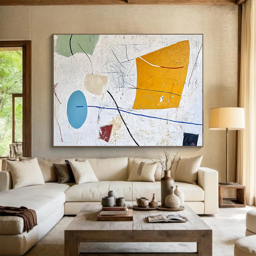 White - Based Colorful Abstract Painting with Random, Artistic Chaos ABS456