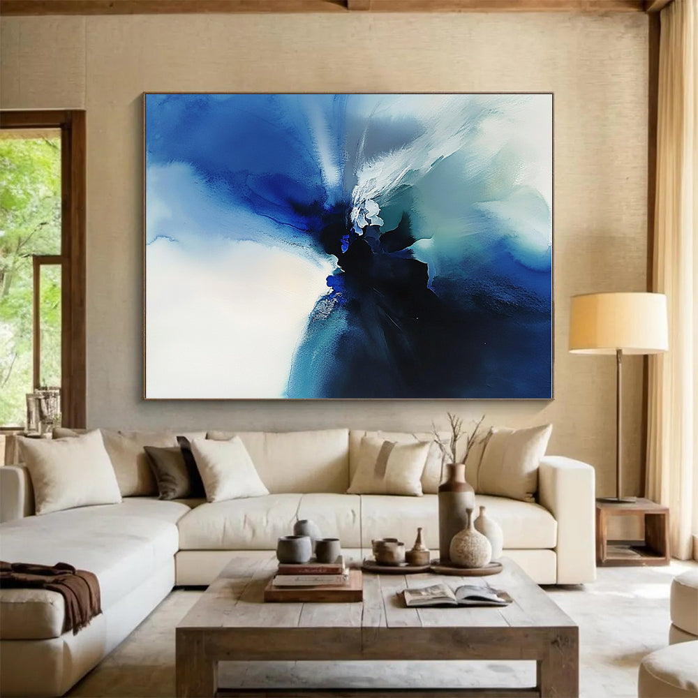 Blue Abstract Ink Fusion Painting with Ethereal Flow WINK389