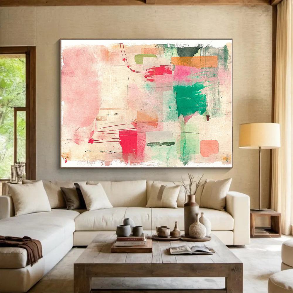 Green and Pink Abstract Fusion Abstract Painting with Fresh Vitality WINK201