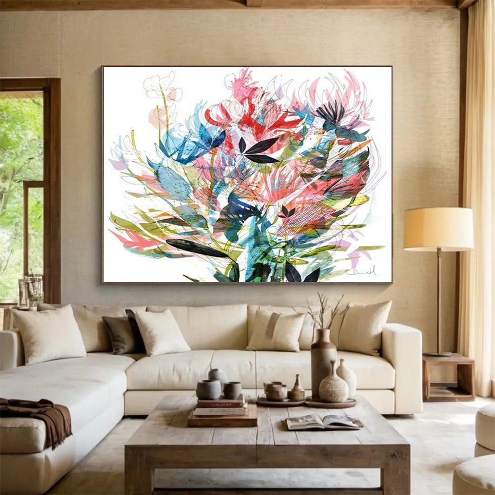 Colorful Floral Abstract Painting for Feminine Interiors YHT138