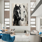 Two Horses in Black and White Dynamic Abstract Painting for Energetic Interiors GAB1433