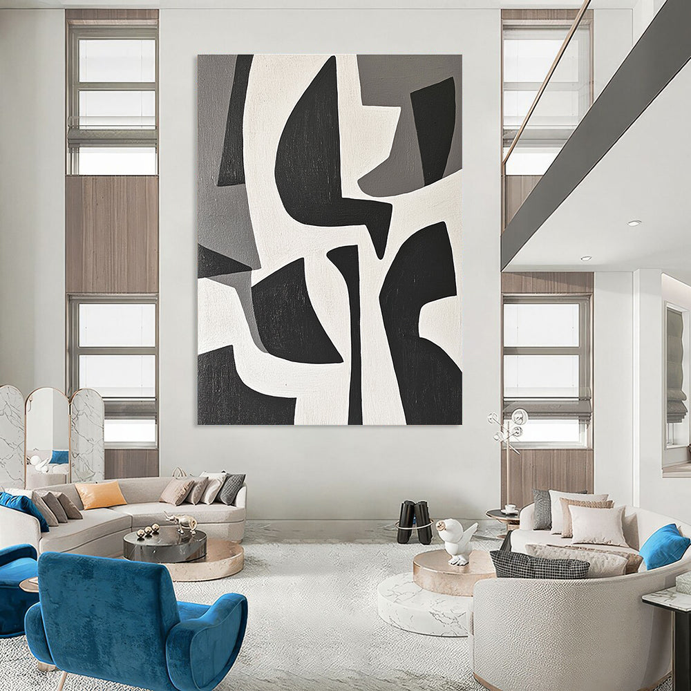 Black and White Geometric Abstract Painting for Modern Art Studios GAB0789