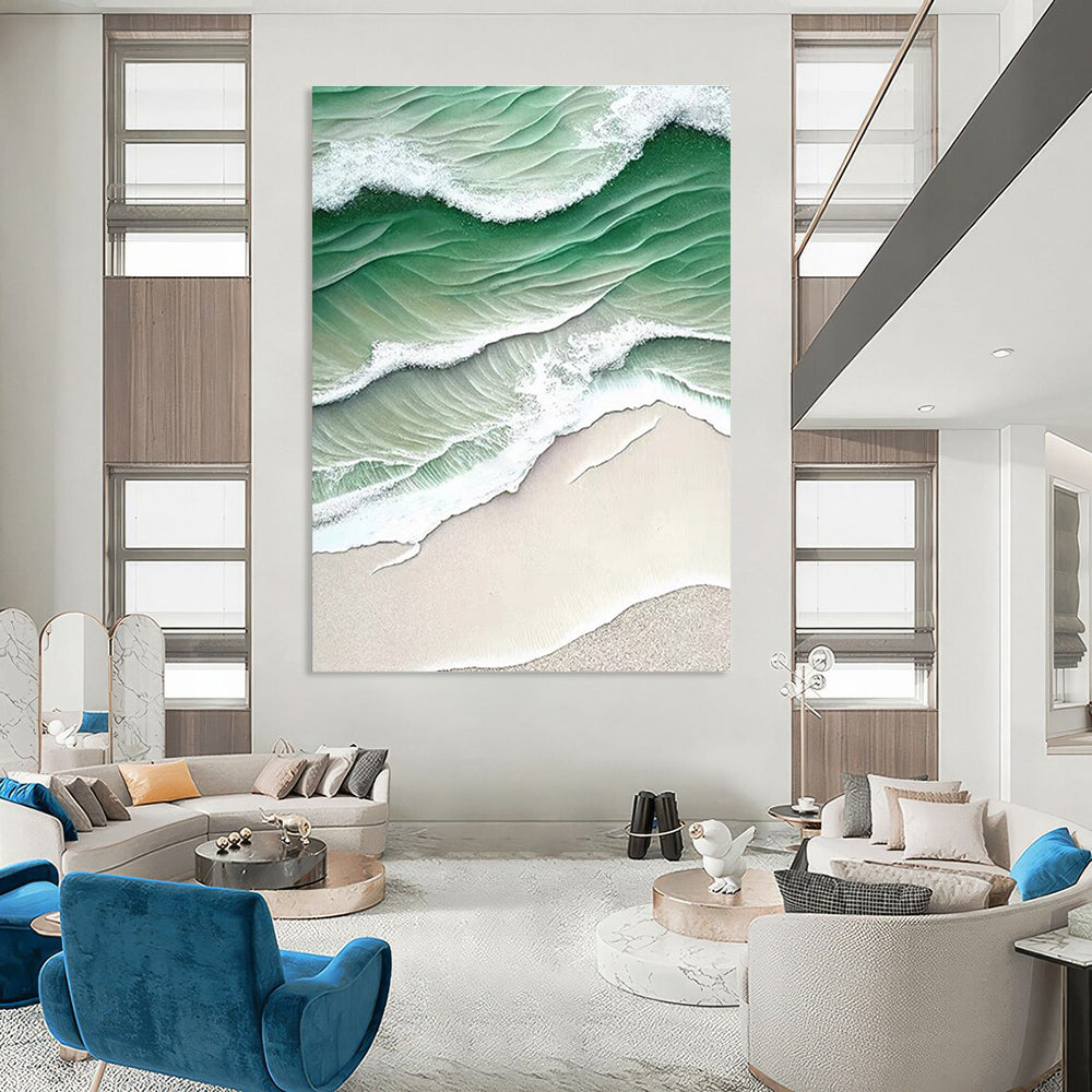 Aerial Sea Waves Abstract Painting for Coastal - Inspired Spaces HENG290