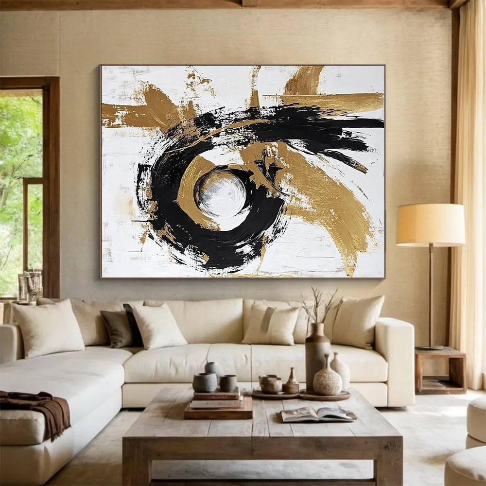 Black Gold Silver Abstract Painting with Metallic Swirls WINK655