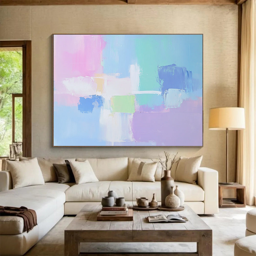 Pastel Color Block Abstract Painting with Delicate Harmony ABS414