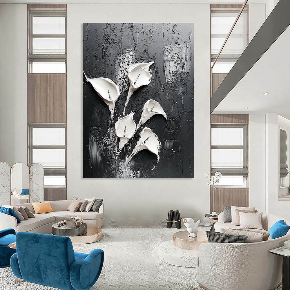 Textured White Lilies Abstract Painting for Nature - Loving Bathrooms GAB0997