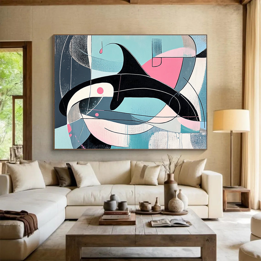 Geometric Orca with Pastel Shapes Abstract Painting ABS343