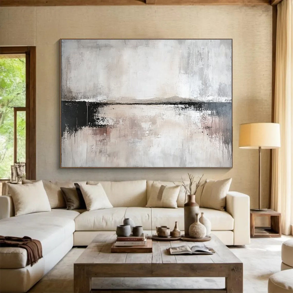 Grayscale Landscape Abstract Painting with Moody Textured Depths ABS540