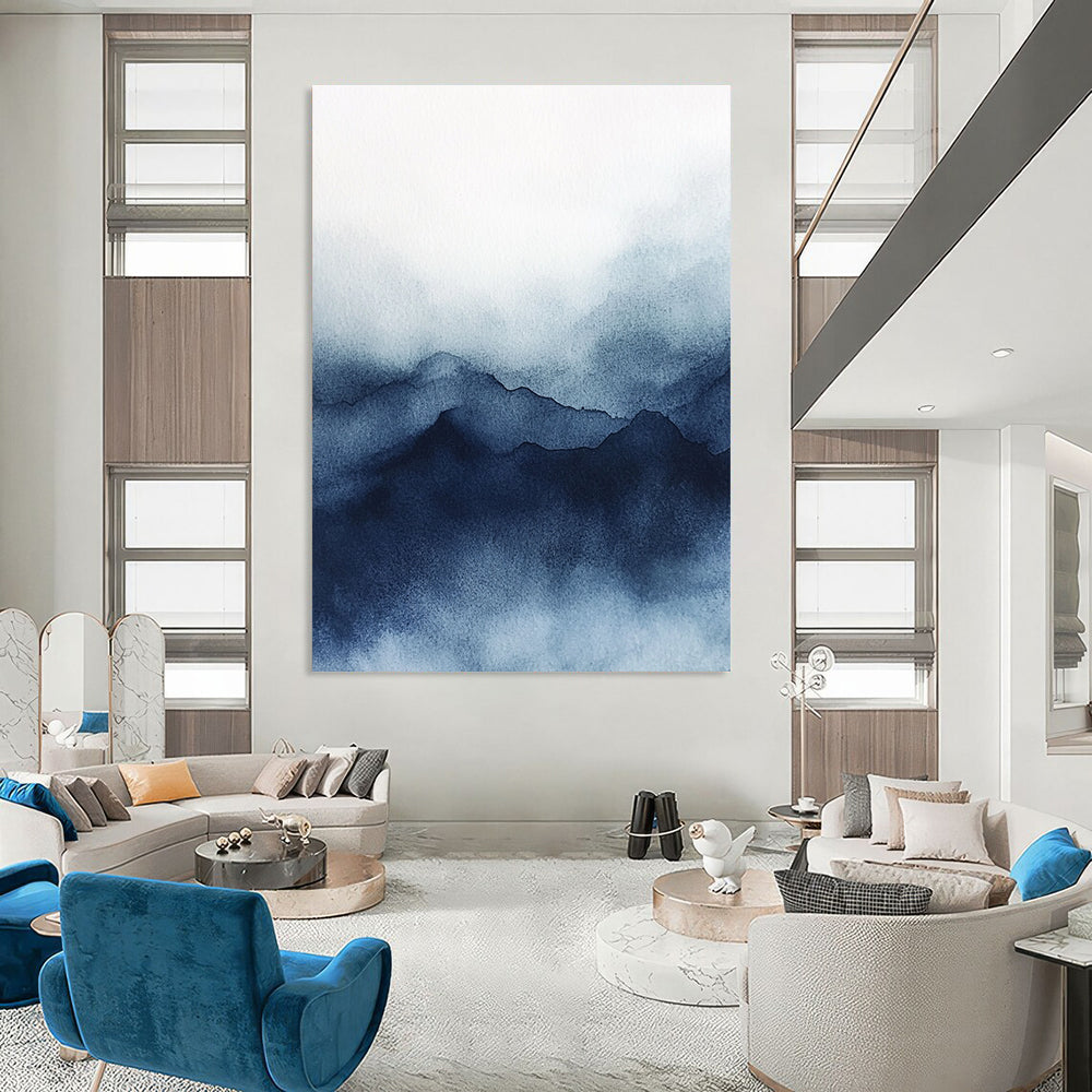 Blue Watercolor Mountain Silhouette Abstract Painting for Nature - Inspired Bedrooms GAB0981