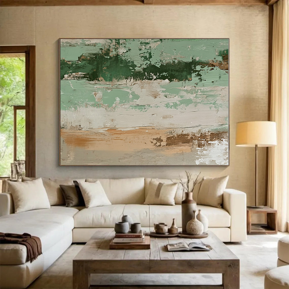 Green and Beige Textured Abstract Painting with Earthy Warmth WINK096