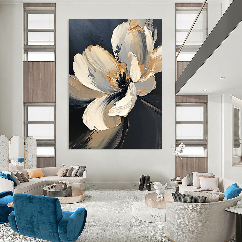 Textured Flower Abstract Painting with Gold Details GAB0707