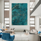 Teal and Gold Circles Luxurious Abstract Painting GAB0371