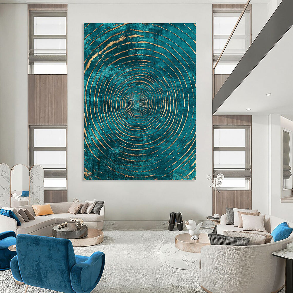 Teal and Gold Circles Luxurious Abstract Painting GAB0371