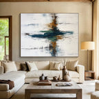Teal - Brown Abstract Cross Painting with Subtle Depth WINK498