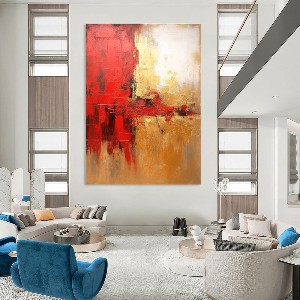 Red and Gold Abstract Painting for Opulent Event Venues HENG069