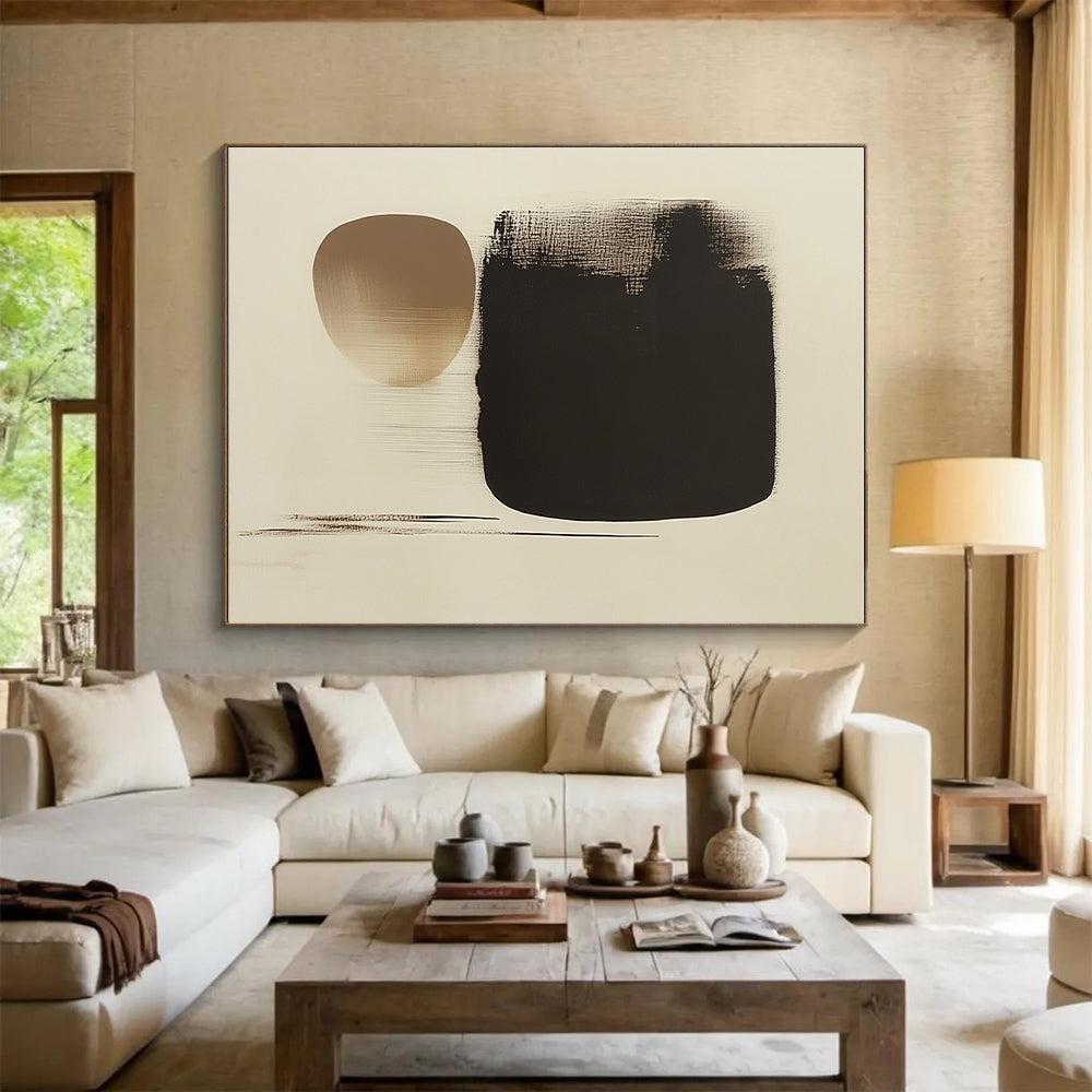 Black and Beige Forms Abstract Painting with Subtle Dynamics WINK171
