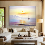 Serene Seaside Sunset Painting for Coastal Bedrooms YHT181