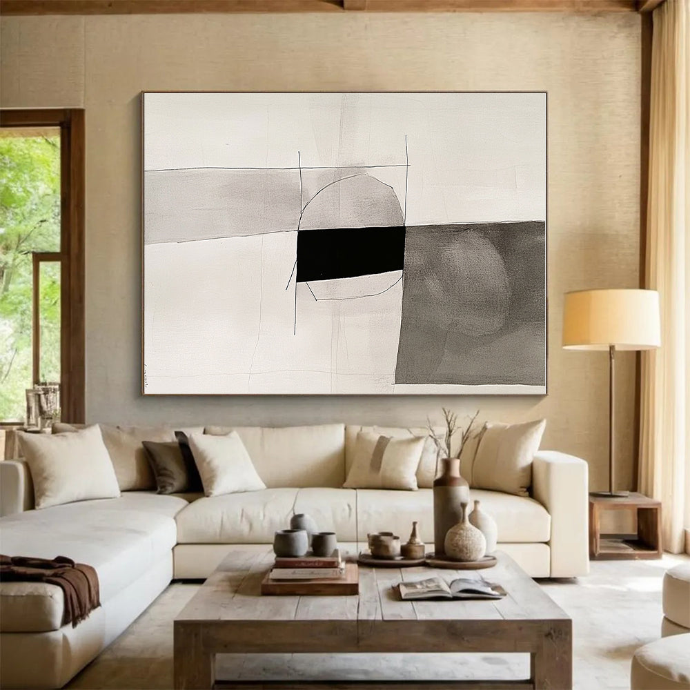 Monochrome Geometric Abstract Painting with Minimalist Grace WINK721