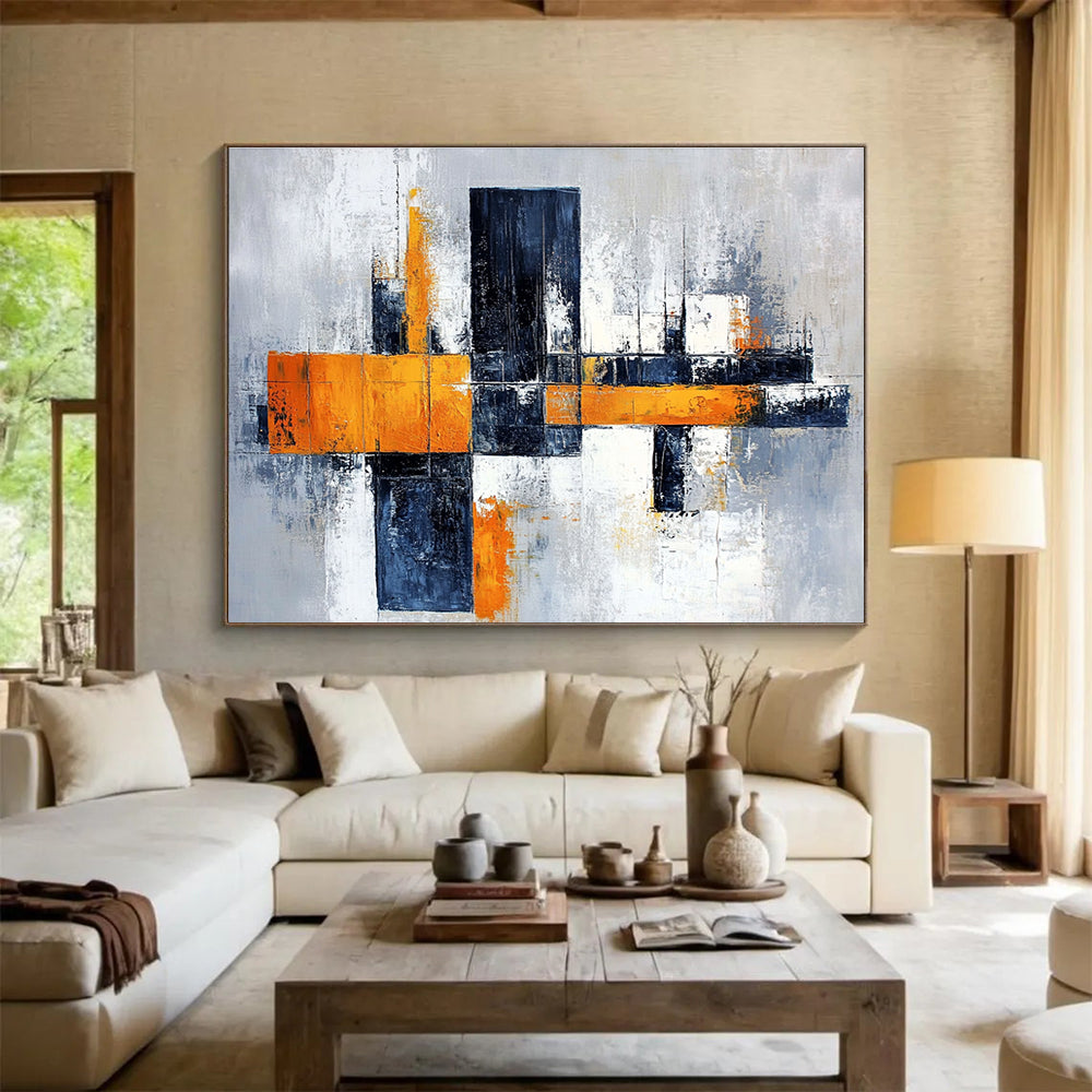 Orange - Gray Abstract Painting with a Modern Industrial Vibe ABS259