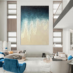 Blue and White Dripping Textured Abstract Painting for Art - Centric Living Rooms HENG343