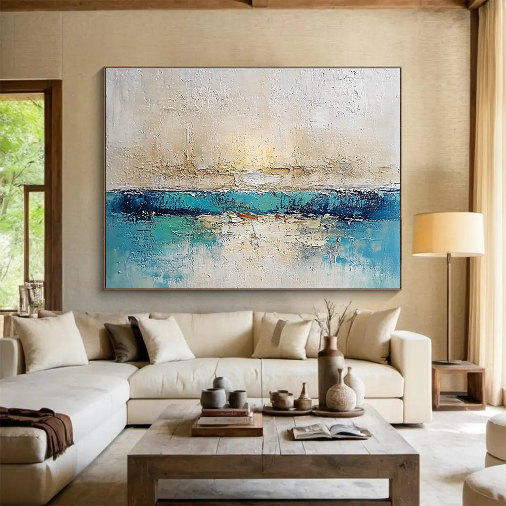 Textured Sea and Sky Abstract Painting with Layered, Coastal Calm ABS491