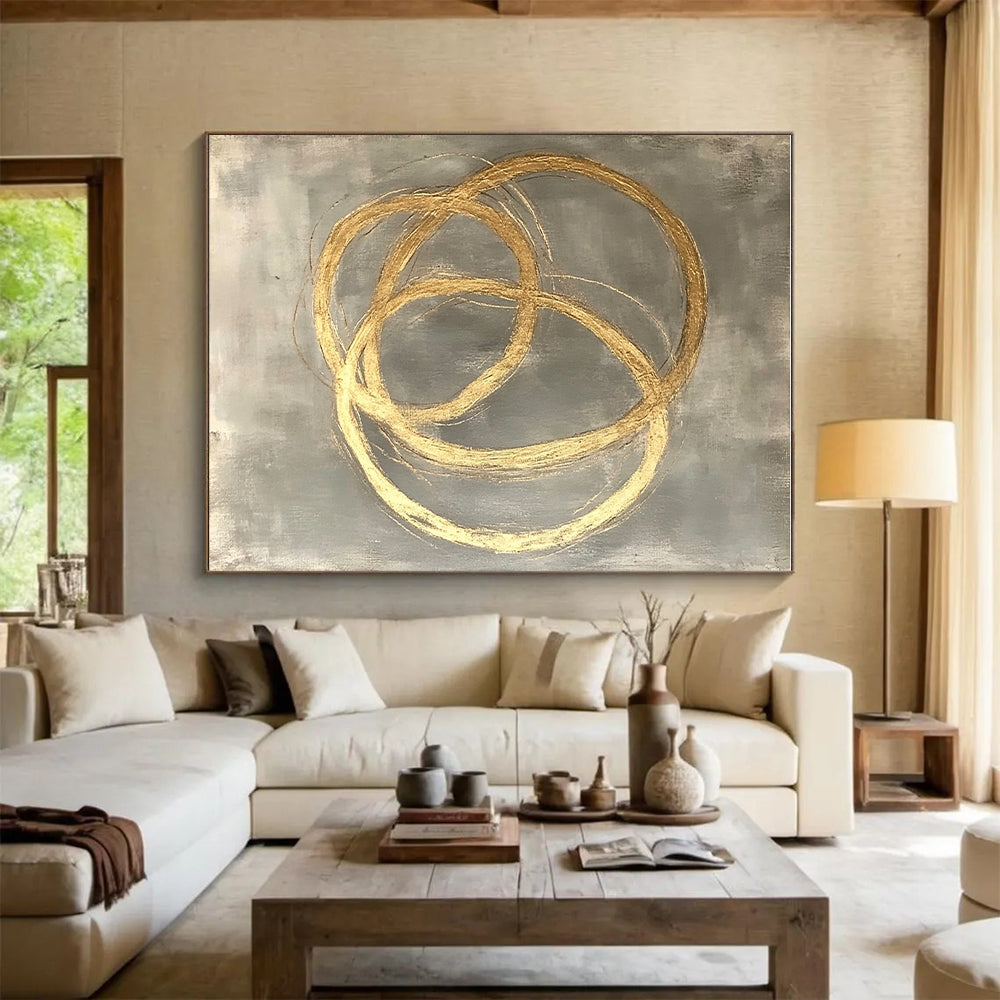 Gold Circles on Gray Abstract Painting with Elegant Overlaps WINK270