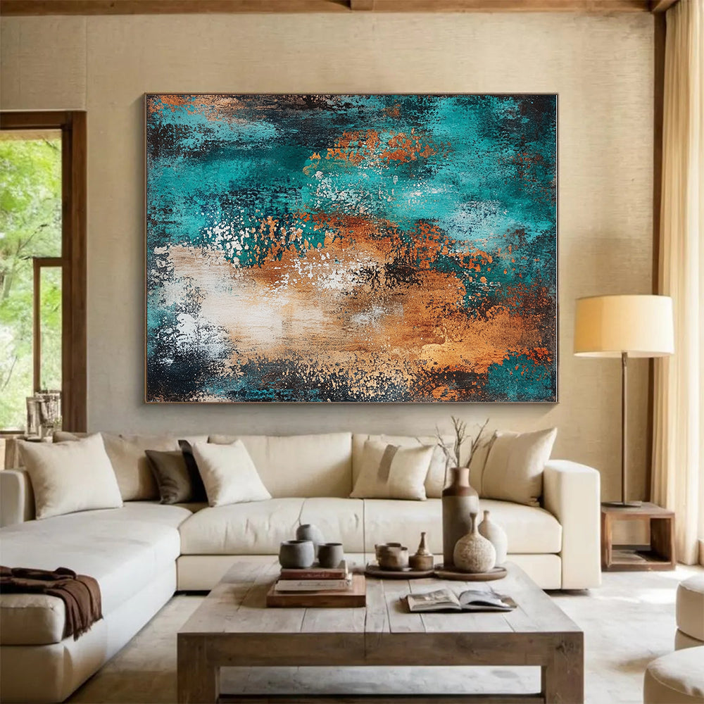 Teal and Orange Abstract Painting with Bold Contrast WINK208