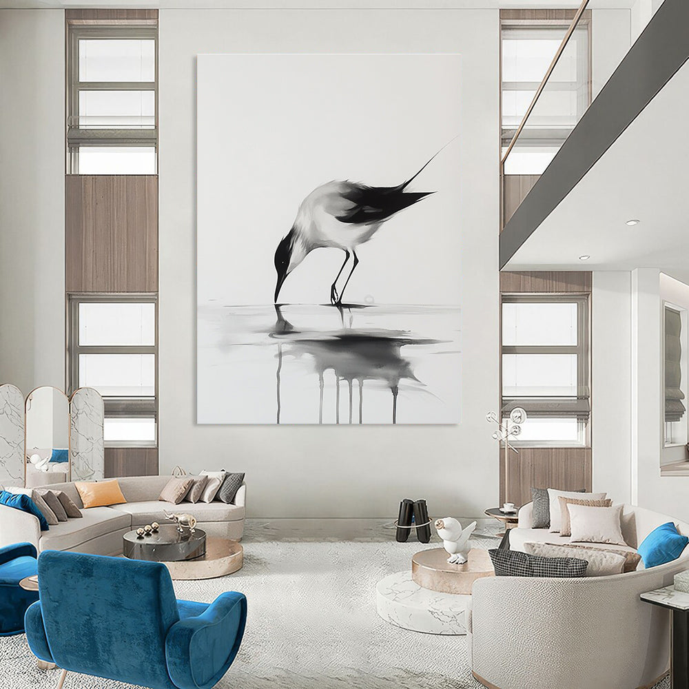 Bird in Contemplation Abstract Painting with Subtle Reflections GAB0024