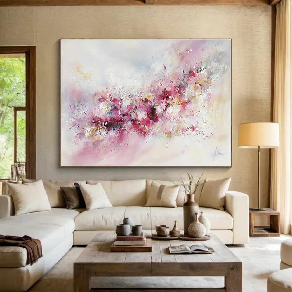 Soft Pink Floral with Delicate Textures Abstract Painting ABS350