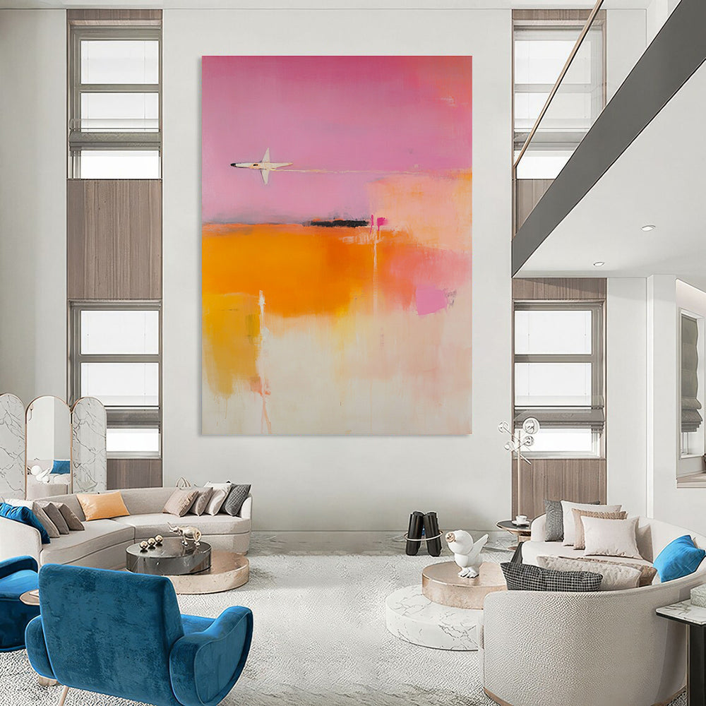 Abstract Plane in Pink Sky Painting for Aviation - Themed Home Offices GAB1221