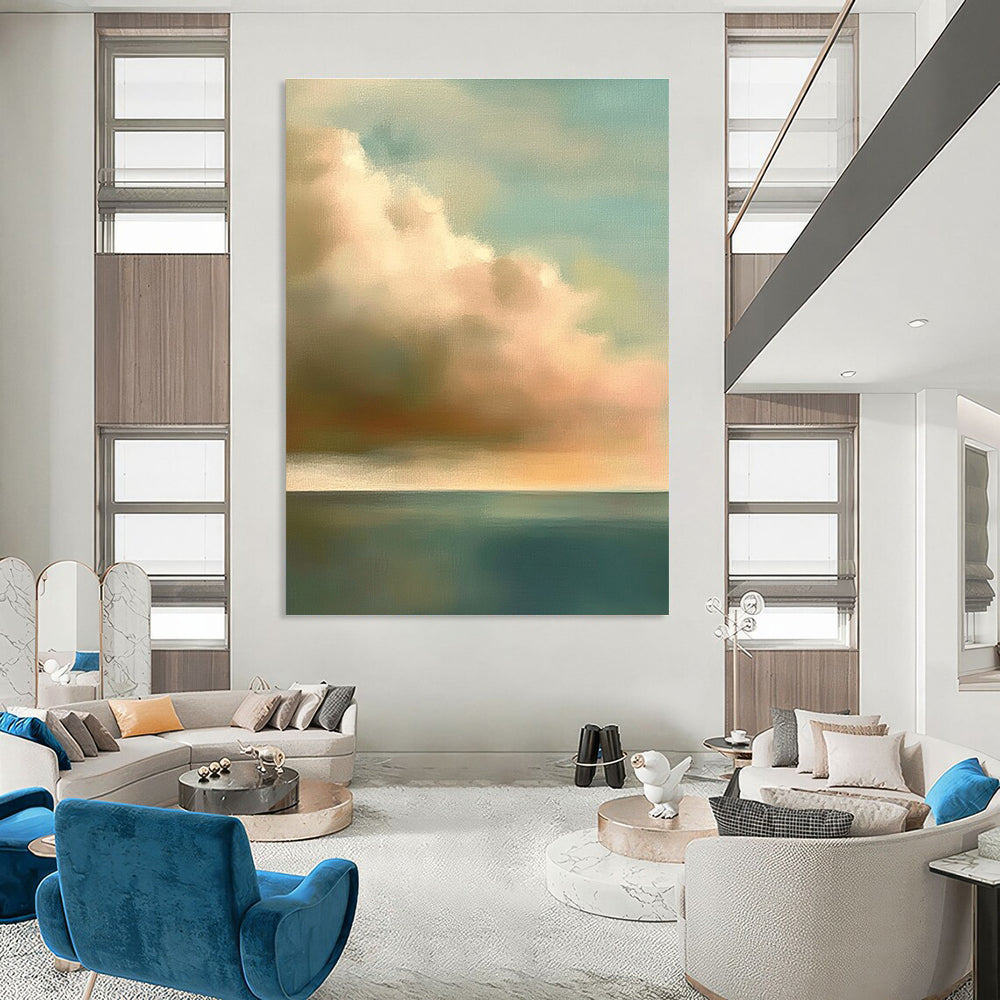 Soft Clouds Over Sea Abstract Painting for Coastal - Styled Homes GAB1074