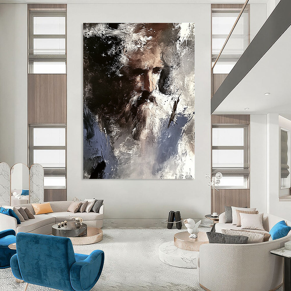 Expressive Abstract Portrait Painting of a Bearded Figure GAB0669