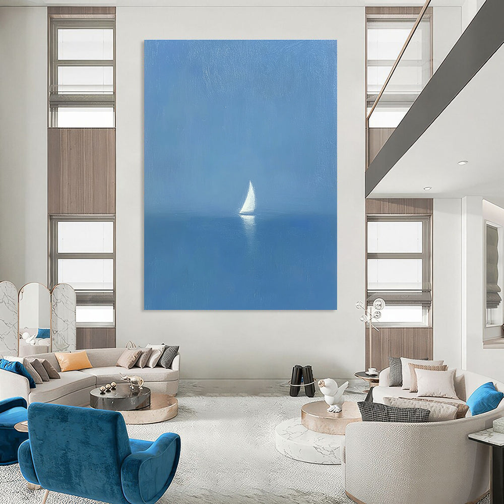 Solitary Sailboat at Sea Serene Maritime Abstract Painting GAB0236