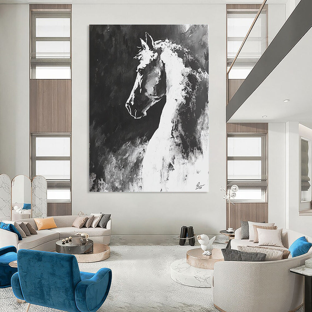 Black and White Horse Abstract Painting for Equestrian Lovers GAB0705