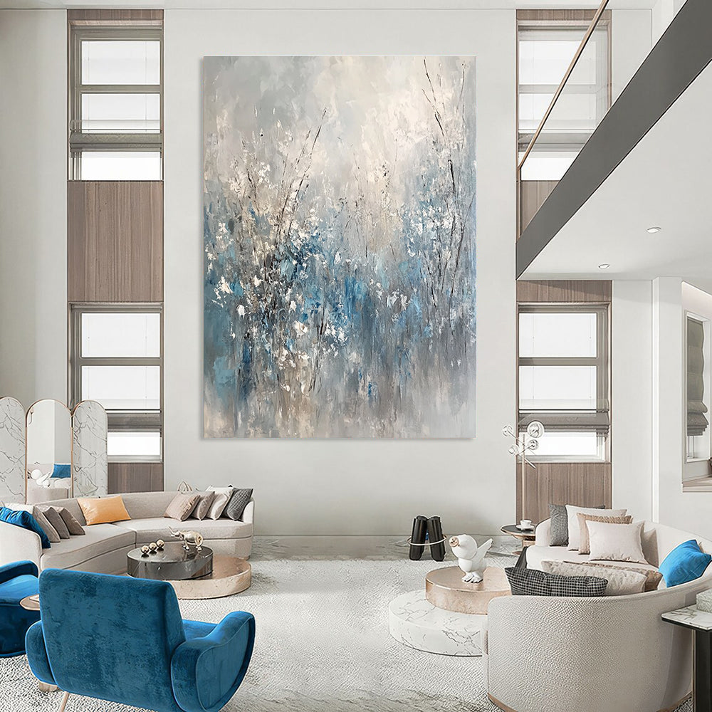 Blue - Gray Toned Abstract Floral Painting for Calming Spaces GAB0871