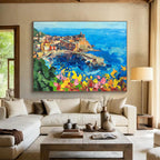 Cliffside Town Abstract Painting for Seaside Home Entrance Halls YHT477