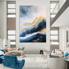 Blue and Gold Mountain Abstract - Luxurious Landscape Abstract Art GAB0458