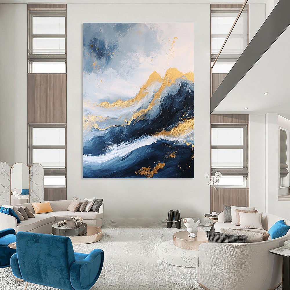 Blue and Gold Mountain Abstract - Luxurious Landscape Abstract Art GAB0458