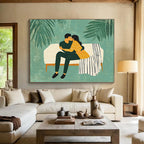 Intimate Couple on Sofa Painting with Warm Cozy Vibes ABS558