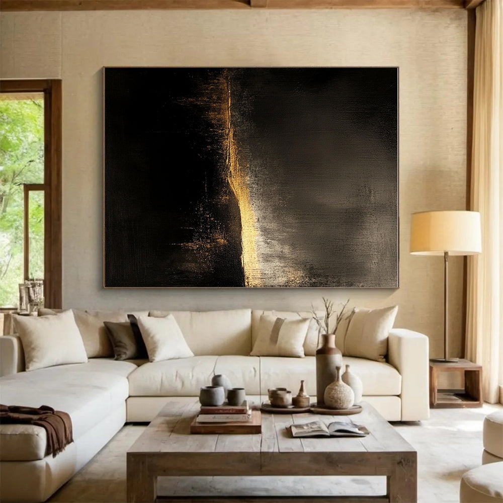 Dark and Golden Abstract Painting with Mysterious Radiance WINK091