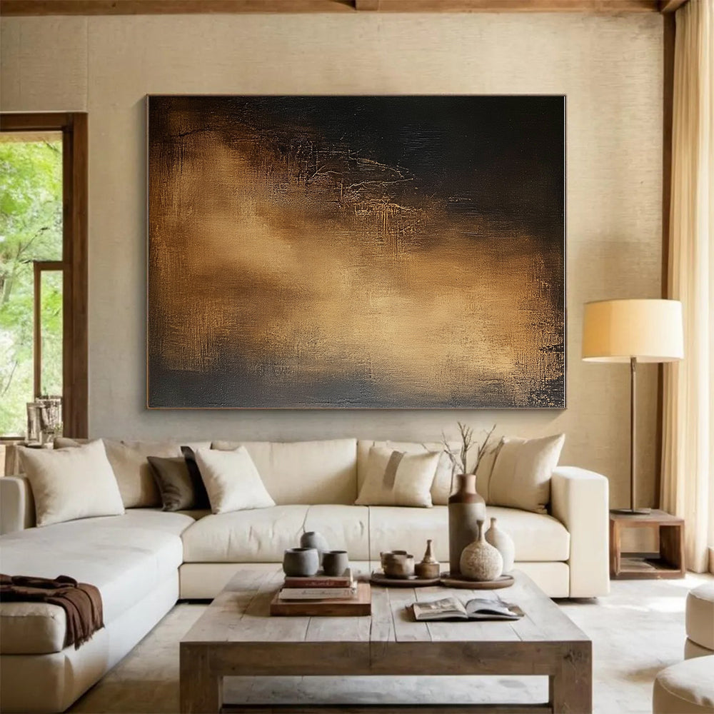 Dark Brown and Gold Gradient Abstract Painting with Opulent Depth WINK032