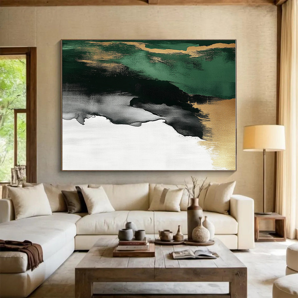 Green Gold Black Abstract Painting with Nature - Inspired Hues WINK633